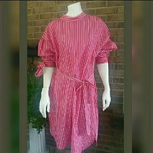 Pink and White Striped T-shirt Dress Tie Waist